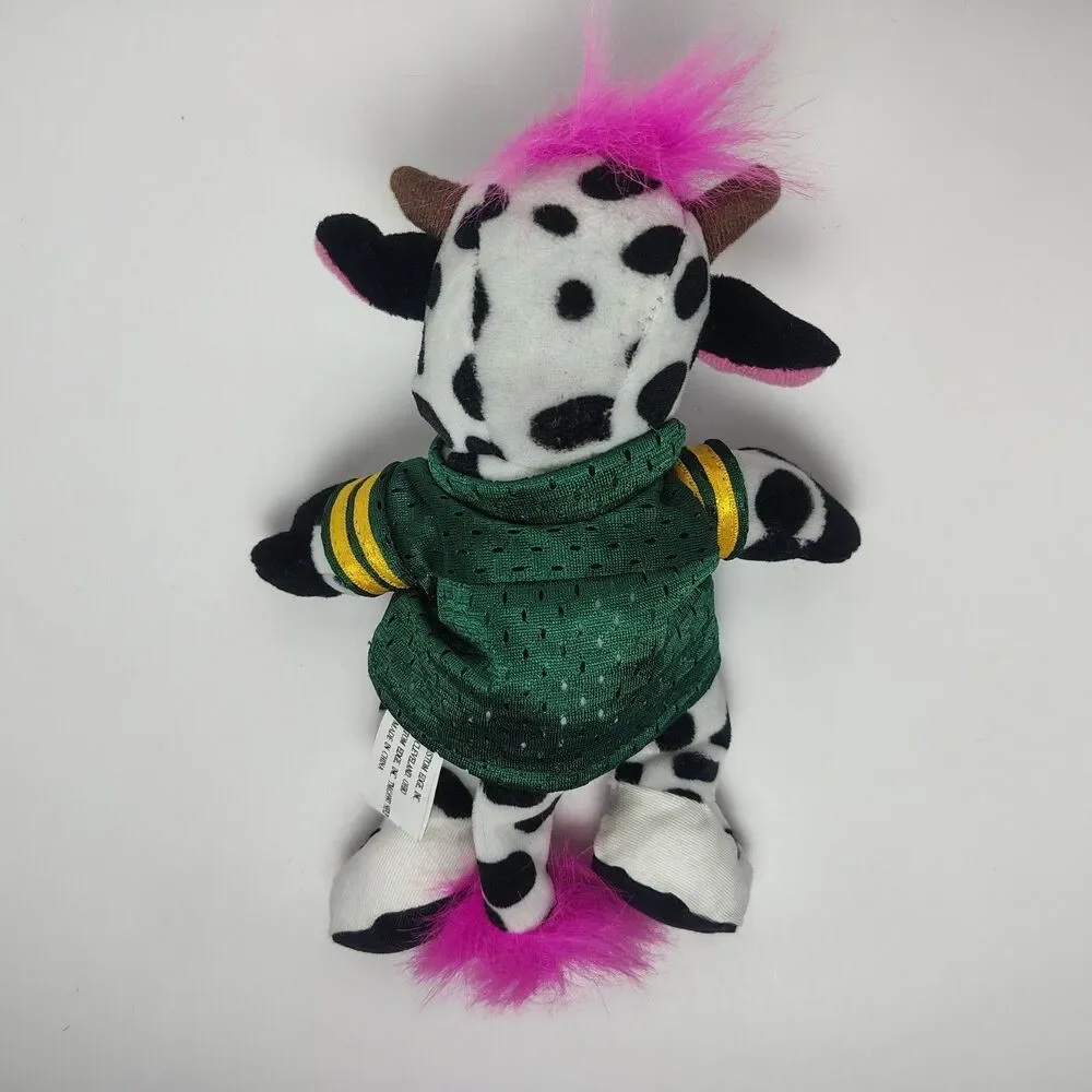 Vintage 1997 Green Bay Packers Plush Cow Stuffed Animal Pink Hair Jersey Mascot